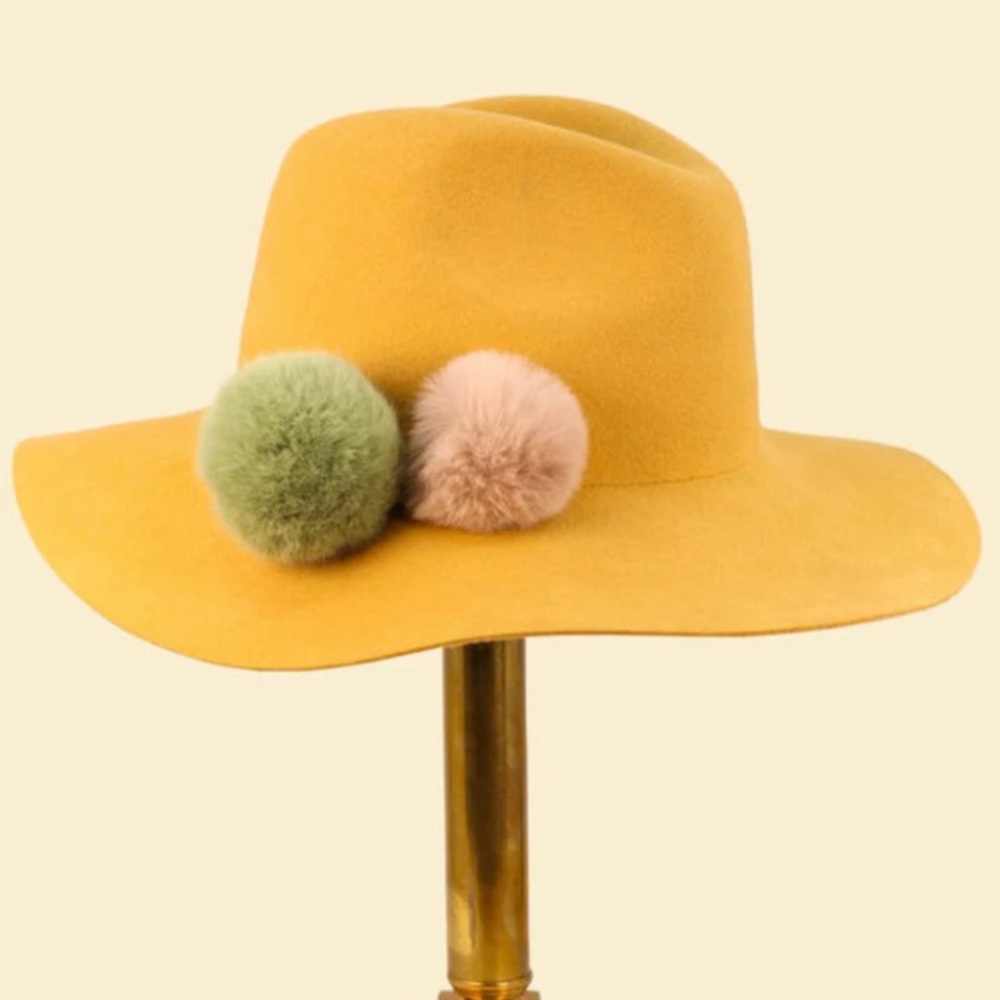 Powder UK Cassandra wool fedora w/2 color pom-pom detail/adjustable-NWT